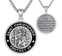 Odinstone Collier Saint Christophe/Michael en argent sterling avec pendentif de protection et amulette Saint Michel pour homme et femme, Argent sterling
