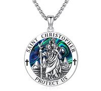 Odinstone Collier Saint Christophe Pendentif St Christophe Homme Argent 925 Médaille de Protection Amulette Saint Patron Ovale Bijoux Catholiques Cadeau Religieux pour Femmes
