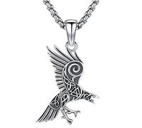 Odinstone Collier Viking Corbeaux Homme Femme en Argent Sterling 925 Pendentif Corbeaux Hugin Munin Médaille Acier Inoxydable Chaîne 55+5 cm Bijoux Cadeaux pour Hommes