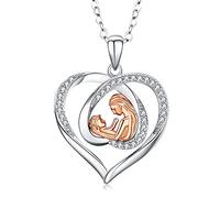 Odinstone Mère Tenant l'Enfant Collier Femme en Argent Sterling 925 Pendentif Coeur, je T'aime Maman Collier Cadeau Fête des Mères bijoux Zircone cubique Mères Anniversaire Cadeau