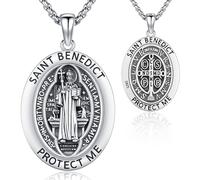 Odinstone St. Benedikt Kette 925 Silber Heiliger Benedikt Halskette Schutz Anhänger Religiöser Medaille Katholisch Anhaenger Schmuck Herren Mann Saint Benedict Kettenanhänger