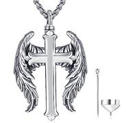 Odinstone Urne Collier pour cendres 925 Argent sterling Pendentif mémorial Croce Ali d'angelo Médaillon Bijoux de crémation pour femmes Hommes Humain