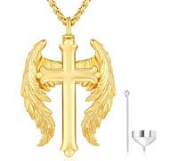 Odinstone Urne Collier pour cendres 925 Argent sterling Pendentif mémorial Croce Ali d'angelo Médaillon Bijoux de crémation pour femmes Hommes Humain