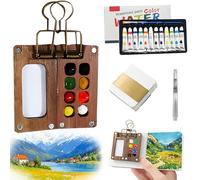 Odipie Tobios Kit D'Aquarelle Miniature, Mini Kit Aquarelle, kit Aquarelle Voyage, Grilles en Bois avec Clip en MéTal, Cadeau pour Peintres, Artistes Et éTudiants (8 Couleurs de Bois)