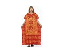 Odishabazaar Caftan indien en coton batik grande taille pour femme, robe caftan bohème, hippie, cache-maillot de plage, Jaune-rouge, taille unique