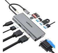 oditton Hub USB C, 12 en 1 Stations d'accueil avec HDMI 4K *2, SD/TF, PD 100W, VGA, 2* USB 3.0, 2* USB 2.0, 3.5MM Jack, Gigabit Ethernet, Adaptateur USB C pour Mac Pro/Air Dell Tablette