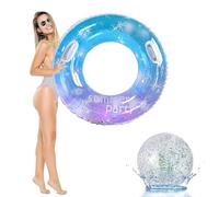 OdiuK Bouée de Natation Gonflable à Paillettes pour Adulte - avec poignée - Grande bouée d'été et Ballon d'eau - Durable - pour Piscine, Plage, fêtes - 90 cm + 40 cm (Bleu - Violet)