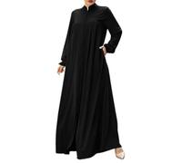 Odizli Abaya Muslim Dubaï Turquie Robe longue à manches longues et col montant Fermeture Éclair pour femme, Noir , XXXL