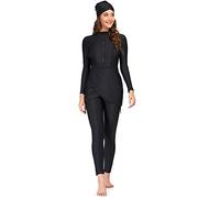 Odizli Burkini Maillot de bain islamique à manches longues pour femme musulman avec soutien-gorge intégré + maillot de bain + hijab 3 pièces, Noir (2), XL