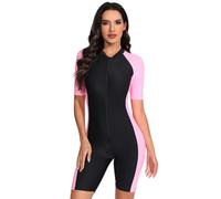Odizli Burkini Maillot de bain musulman pour femme avec jambes à manches longues/courtes et fermeture Éclair, Rose, L