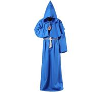 Odizli Costume de moine pour homme - Costume de moine médiéval - Prêtre - Faucheuse - Ghostface - Noir - Cape avec capuche - Costume de carnaval - Bleu - Taille XL