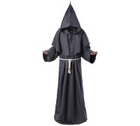 Odizli Costume de moine pour homme - Costume de moine médiéval - Prêtre - Faucheuse - Ghostface - Noir - Cape avec capuche - Costume de carnaval - Costume de carnaval - Gris - Taille S