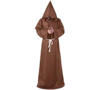 Odizli Costume de moine pour homme - Costume de moine médiéval - Prêtre - Faucheuse - Ghostface - Noir - Cape avec capuche - Costume de carnaval - Costume de carnaval - Marron - Taille L