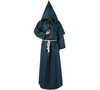 Odizli Costume de moine pour homme - Costume de moine médiéval - Prêtre - Faucheuse - Ghostface - Noir - Cape avec capuche - Costume de carnaval - Vert - Taille XXL