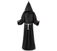 Odizli Costume de moine pour homme - Costume de moine médiéval - Prêtre - Faucheuse - Ghostface - Noir - Cape avec capuche - Costume de carnaval - Costume de carnaval - Noir - Taille L