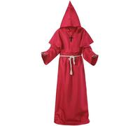 Odizli Costume de moine pour homme - Robe médiévale - Prêtre - Faucheuse - Ghostface - Noir - Cape avec capuche - Costume de carnaval - Bordeaux - Taille S