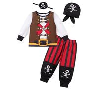 Odizli Costume de pirate pour enfant bébé garçon - Squelette - Costume de pirate à manches longues + pantalon + patch pour les yeux + foulard - Tenue d'Halloween - Carnaval - Cosplay - Noir et rouge