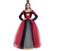 Odizli Costume de reine du cœur pour femme adulte Alice au pays des merveilles Robe de reine rouge pour Halloween, carnaval, fête, cosplay, costume de princesse robe de bal + couronne rouge, 2 pièces,