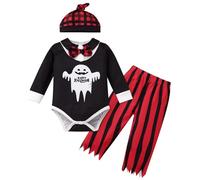 Odizli Costume d'Halloween pour bébé garçon nouveau-né pirate fantôme squelette déguisement pirate barboteuse à manches longues + pantalon + chapeau tenue carnaval cosplay noir blanc 3-6 mois