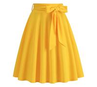 Odizli Jupe plissée pour femme - Longueur genou - Style années 50 - Style vintage - Avec ceinture, jaune, S