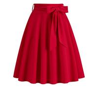 Odizli Jupe plissée pour femme - Longueur genou - Style vintage des années 50 - Avec ceinture, rouge, M
