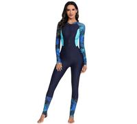 Odizli Maillot de bain pour femme avec bonnets Maillot de bain à manches longues avec fermeture éclair Combinaison de bain longue Combinaison de surf, bleu foncé, L