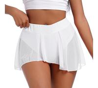 Odizli Mini jupe sexy d'été pour femme - Taille haute - Pole Dance - En maille transparente, Blanc B, L