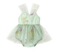 Odizli Nouveau-né Bébé Fille Sans Manches Fleur Broderie Dentelle Barboteuse Tutu Robe Anniversaire Vêtements Photoshooting, Vert #3, 0-3 mois