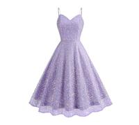 Odizli Robe courte sexy à paillettes pour femme - Bretelles spaghetti - Robe de fête, de cocktail, lilas, M