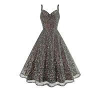 Odizli Robe courte sexy à paillettes pour femme - Bretelles spaghetti - Robe de fête, de cocktail, Noir , XXL