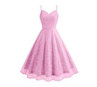 Odizli Robe courte sexy à paillettes pour femme - Bretelles spaghetti - Robe de fête, de cocktail, Rose, M