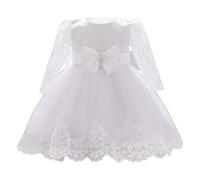 Odizli Robe de baptême bébé fille manches longues dentelle broderie princesse robe tulle mariage baptême tutu robe de bal, Blanc., 6-12 mois