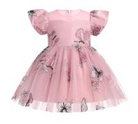 Odizli Robe de baptême pour bébé fille à manches courtes papillon princesse tutu, Papillon brodé rose, 18-24 mois