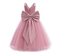 Odizli Robe de demoiselle d'honneur, en satin, sans manches, col en V, robe de princesse, robe de mariage, première communion, anniversaire, longue robe de bal, Rose, 13-14 ans