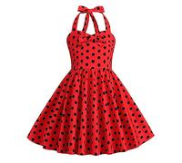 Odizli Robe de soirée rockabilly années 50 sans manches, dos nu, style rockabilly, robe de fête de mariage, Rouge Ladybug, 11-12 ans
