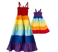 Odizli Robe d'été pour mère et fille - Bretelles spaghetti - Style bohème - Fleur midi, Arc-en-ciel, 7-8 ans