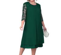 Odizli Robes Grandes Tailles Femmes Élégantes Fleurs Brodées d'Été 3/4 Manches Robe en Mousseline de Mariage Fête Cocktail, Vert, 3XL
