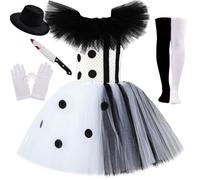 Odizli Terrifier Costume de Killer Art The Clown pour enfant fille Robe tricotée en tulle + chapeau + couteau + gants + bas Tenue d'Halloween Carnaval Cosplay Costume de carnaval Blanc Noir 2-3 ans