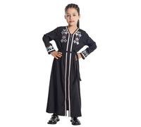 Odizli Vêtements de prière Abaya Enfants Filles Manches Longues Musulmane Broderie Robe Arabe Turque Longue Robe de prière, noir-b, 3-4 ans