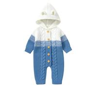 Odizli Vêtements pour bébés nouveau-nés filles garçons manches longues tricoté avec capuche, tenue d'une pièce, automne hiver, bleu, 9-12 mois