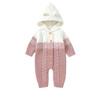 Odizli Vêtements pour nouveau-né bébé fille garçon manches longues tricoté avec capuche, tenue d'une pièce, automne hiver, Rose, 6-9 mois