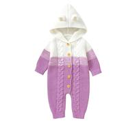 Odizli Vêtements pour nouveau-né fille garçon à manches longues tricoté à capuche grenouillère automne hiver vêtements pour bébé, lilas, 0-3 mois