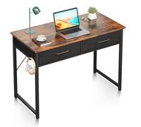 ODK Bureau avec 2 Tiroirs, Petit Bureau avec Support pour Casque, 100x40x78.7cm Table de Bureaux, Salon, Bureaux à Domicile, Marron
