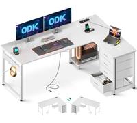 ODK Bureau d'angle avec 4 Tiroirs en Tissu, 155x110cm Blanc
