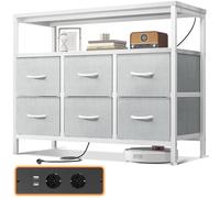 ODK Commode,avec 2 Prises et 2 Ports de Chargement USB, avec 6 Grands Tiroirs, Commodes et Buffets pour Salon, Couloir, Chambre, Blanc