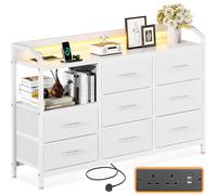 ODK Commode noire pour chambre à coucher, avec lumière LED avec 10 couleurs réglables, 2 ports USB et 2 prises AC, comprend 8 grands tiroirs en tissu, convient pour chambre à coucher, salon, 110 x 30