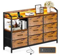 ODK Commode pour chambre à coucher, avec lumière LED avec 10 couleurs réglables, 2 ports USB et 2 prises AC, comprend 8 grands tiroirs en tissu, convient pour chambre à coucher, salon, 110 x 30 x 88