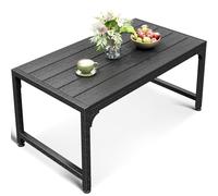 ODK Table basse d'extérieur rectangulaire résistante aux intempéries pour jardin, balcon, jacuzzi, bord de piscine, cadre en métal robuste, noir