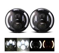 ODKBFG Phare 4X4 7 Pouces Phare LED DRL Pour Nissan Pour Patrol Y60 Phares Phare Feux Avant(A 50w Halo light Black)