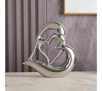ODMYZG Statue en céramique à Double cœur,Coeur élégant pour la décoration,décoration de Maison créative Moderne,Décoration de Table,Décoration Salon,Convient comme Cadeau, Hauteur 25,5 cm (Argent D)